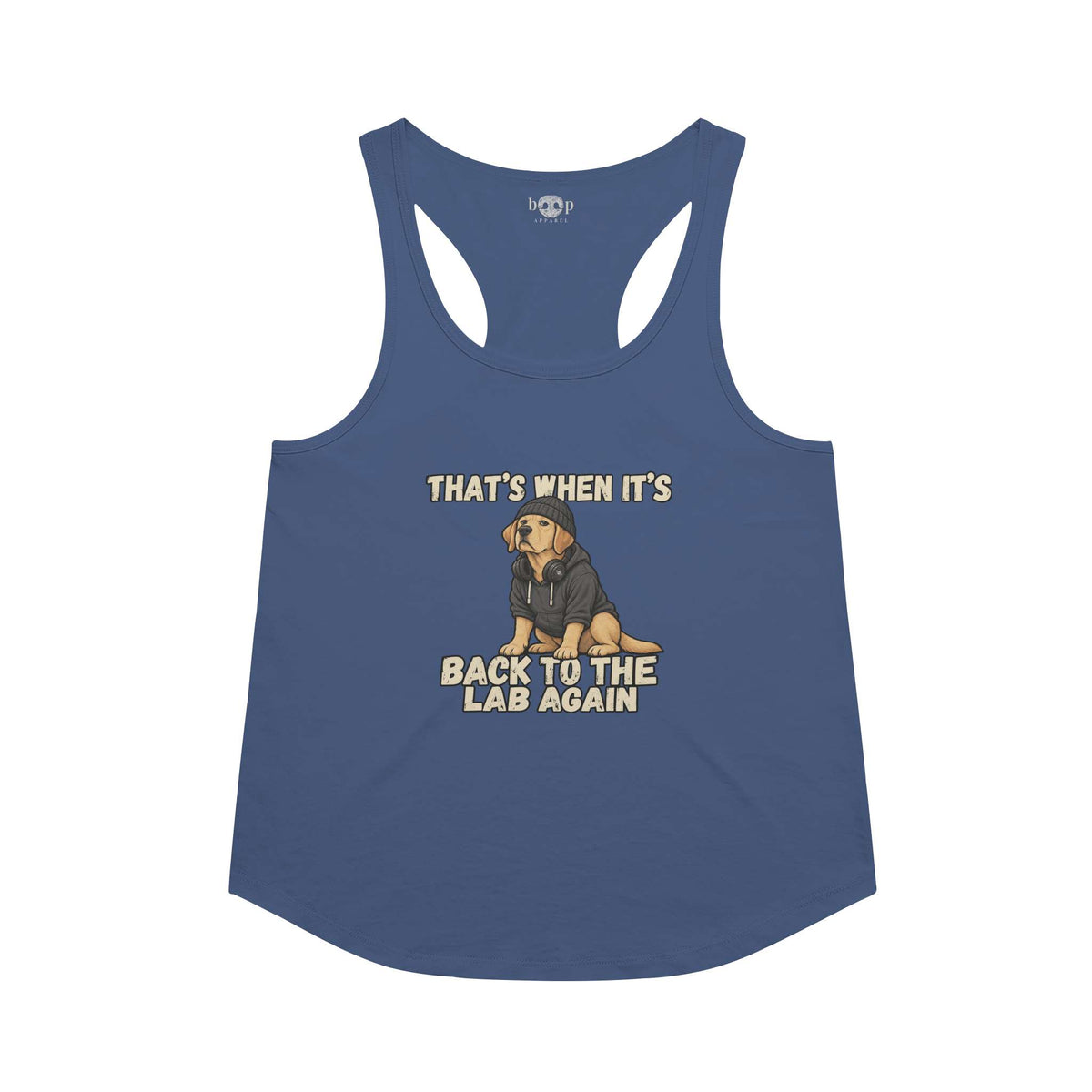 Back to the Lab Again Racerback Tank in Vintage Royal