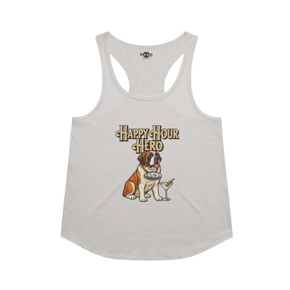 Happy Hour Hero Racerback Tank in Heather White
