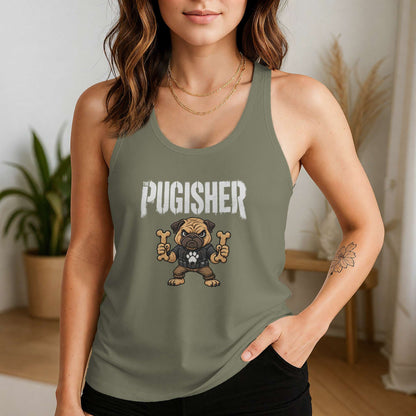 Pugisher Racerback Tank in Military Green, alternate view 1