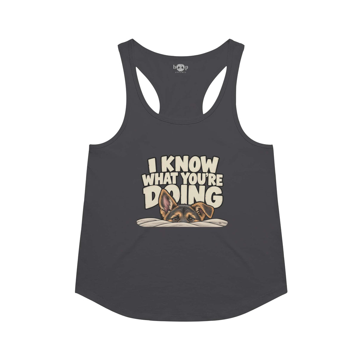 I Know What You're Doing Racerback Tank in Vintage Black