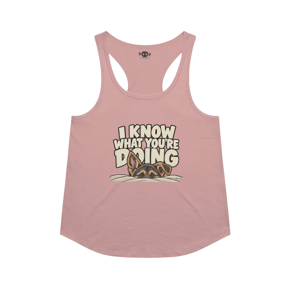 I Know What You're Doing Racerback Tank in Desert Pink