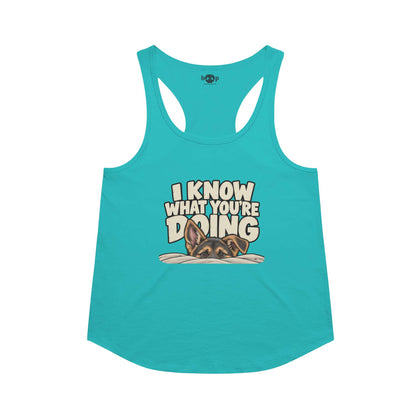 I Know What You're Doing Racerback Tank in Tahiti Blue
