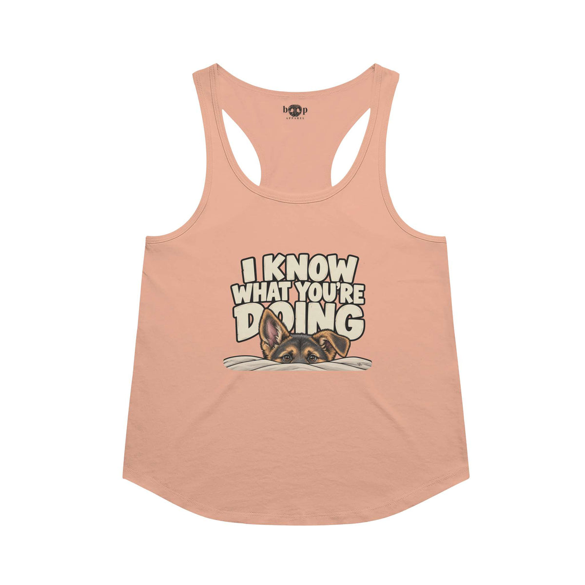 I Know What You're Doing Racerback Tank in Vintage Light Orange