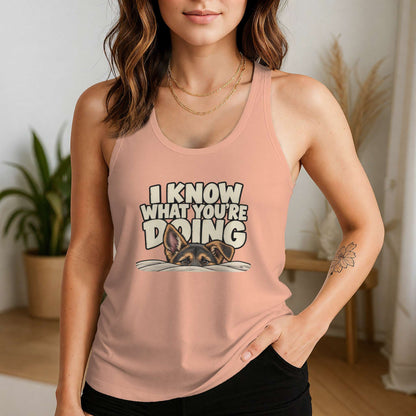 I Know What You're Doing Racerback Tank in Vintage Light Orange, alternate view 2