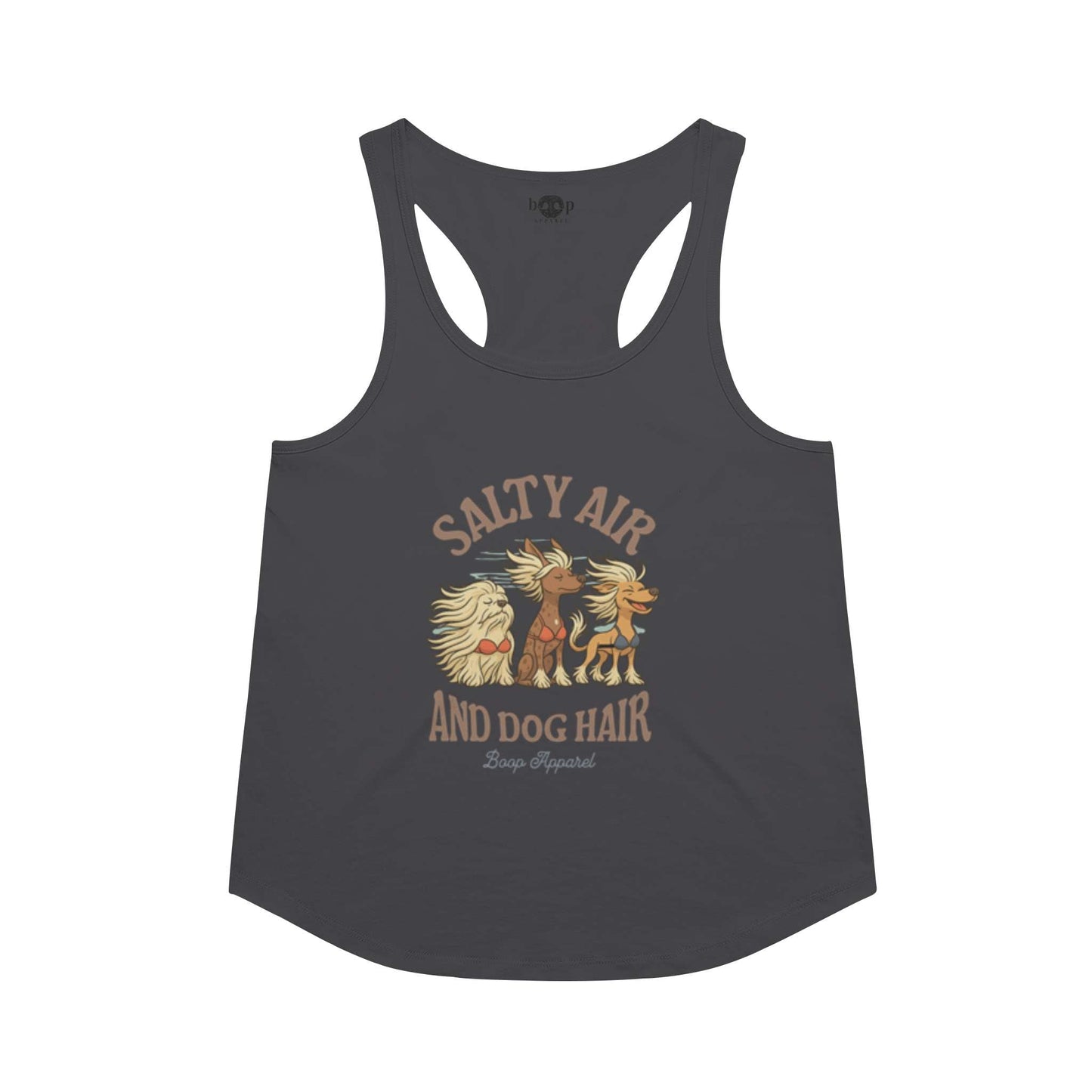 Funny dog owner t-shirt with sarcastic humor -Salty Air and Dog Hair - Racerback Tank
