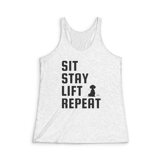 Sit, Stay, Lift, Repeat - Women's Tri-Blend Racerback Tank