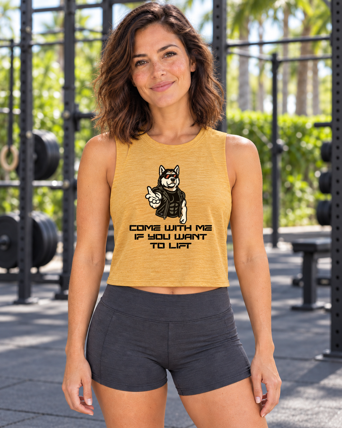 Come With Me Crop Tank — Amy front Heather Mustard