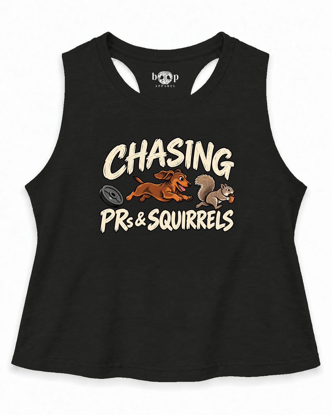 Chasing PRs and Squirrels Crop Tank — Solid Black Blend