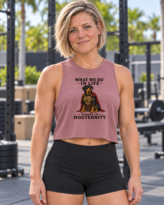 Echoes in Dogternity Crop Tank — Cindy front