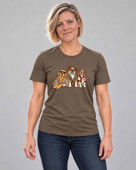 Cindy wearing The Big Lebowwowski Everyday T in Heather Brown
