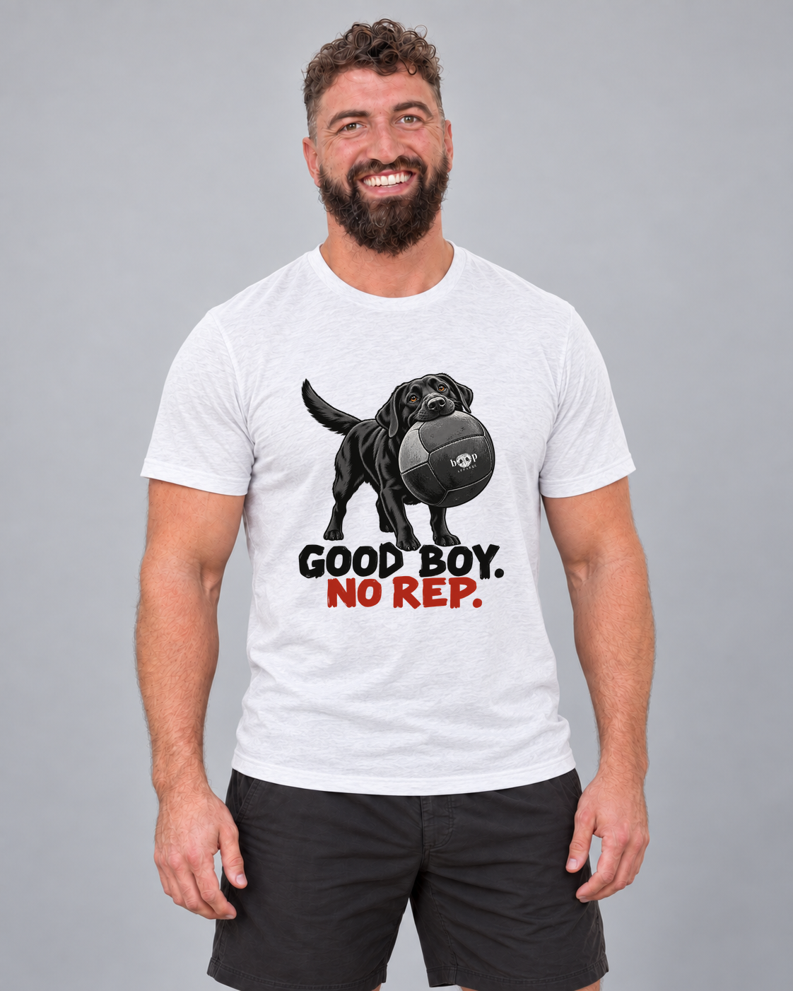 Dan wearing Good Boy. No Rep. Everyday T in Solid White Blend