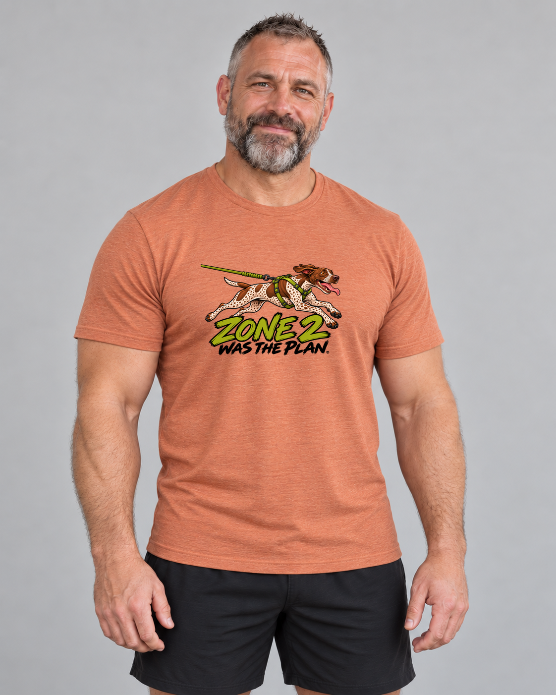 Ed wearing Zone 2 Was the Plan Everyday T in Heather Orange