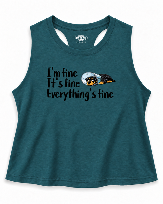 Everything's Fine crop tank — Heather Deep Teal flat