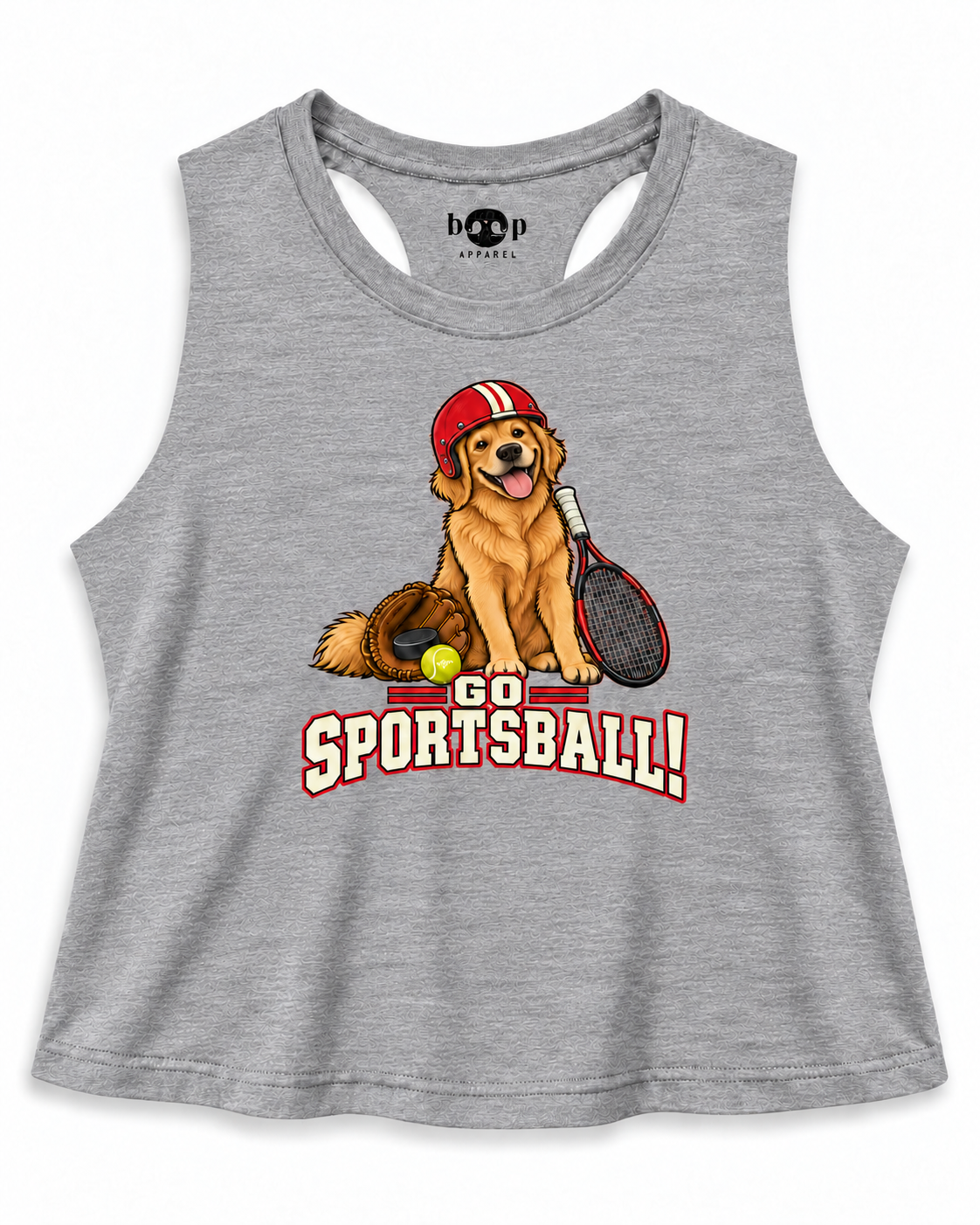 Go Sportsball crop tank — Athletic Heather flat