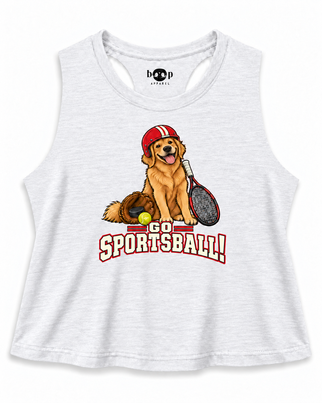 Go Sportsball crop tank — Solid White Blend flat