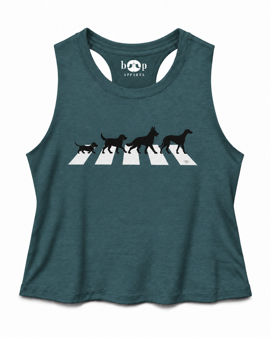 All You Need Is Dogs crop tank — heather deep teal