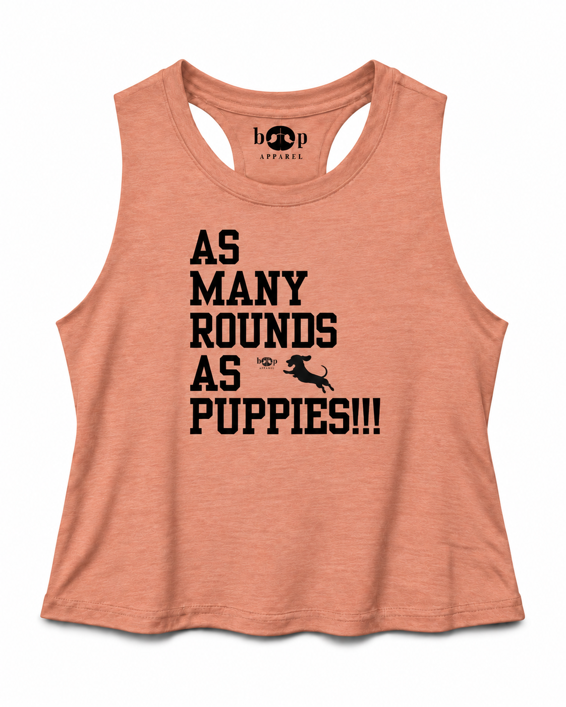 AMRAPuppies crop tank — heather sunset