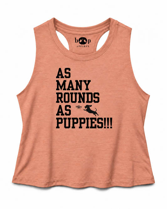 AMRAPuppies crop tank — heather sunset