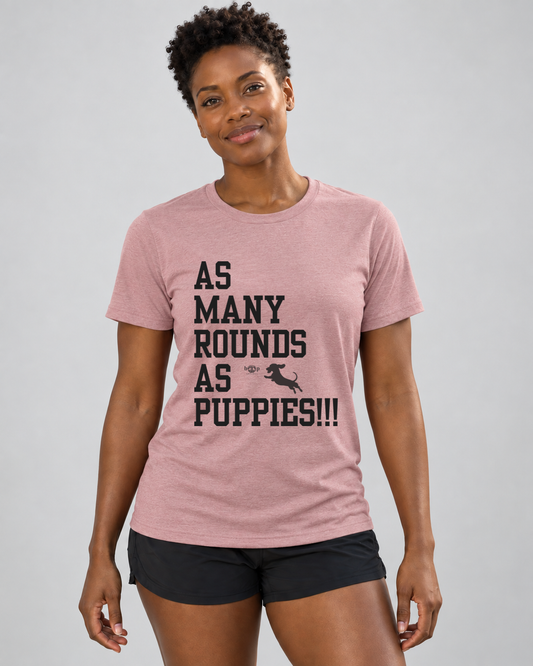 Brandy wearing AMRAPuppies Everyday T in Heather Orchid