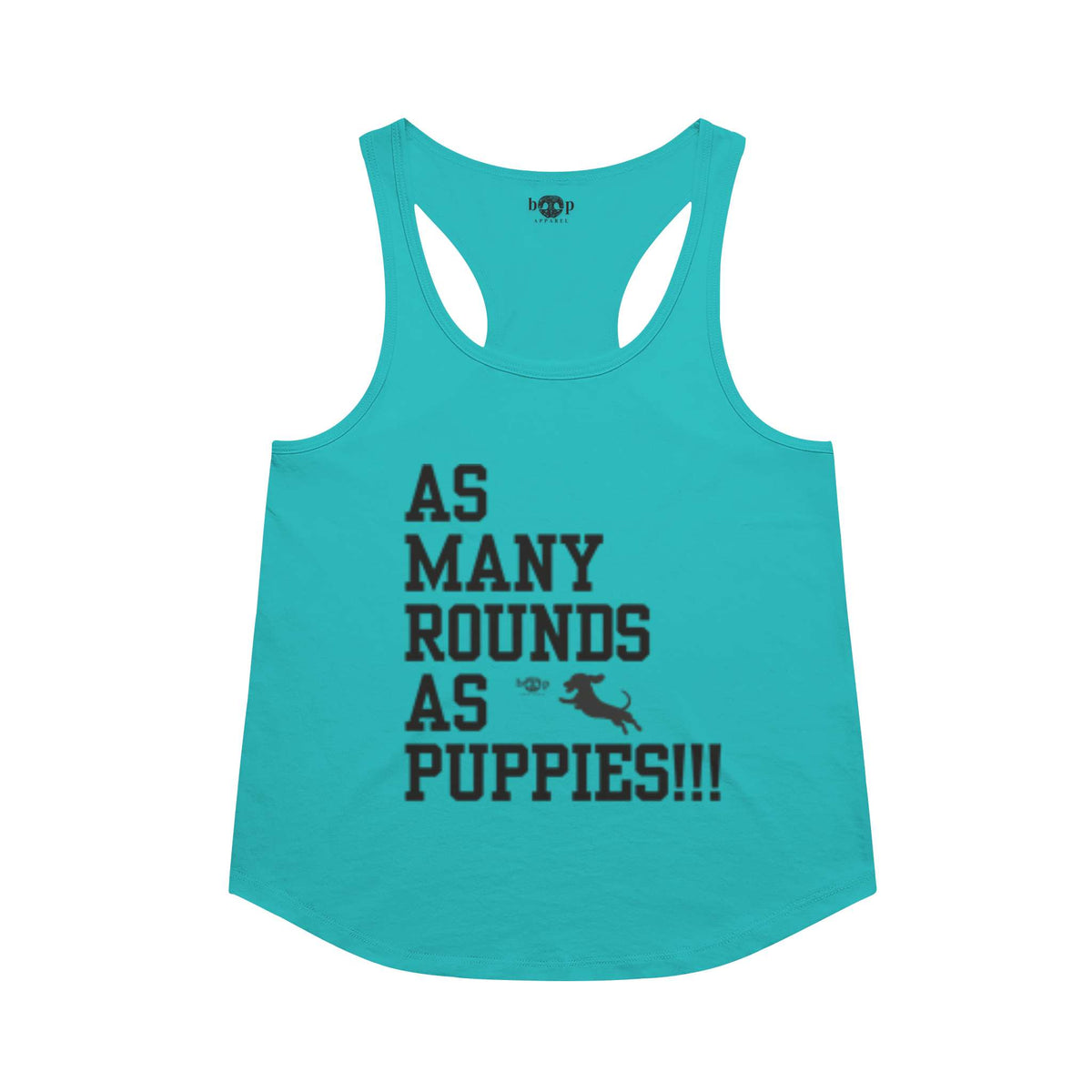 AMRAPuppies racerback tank in Tahiti Blue