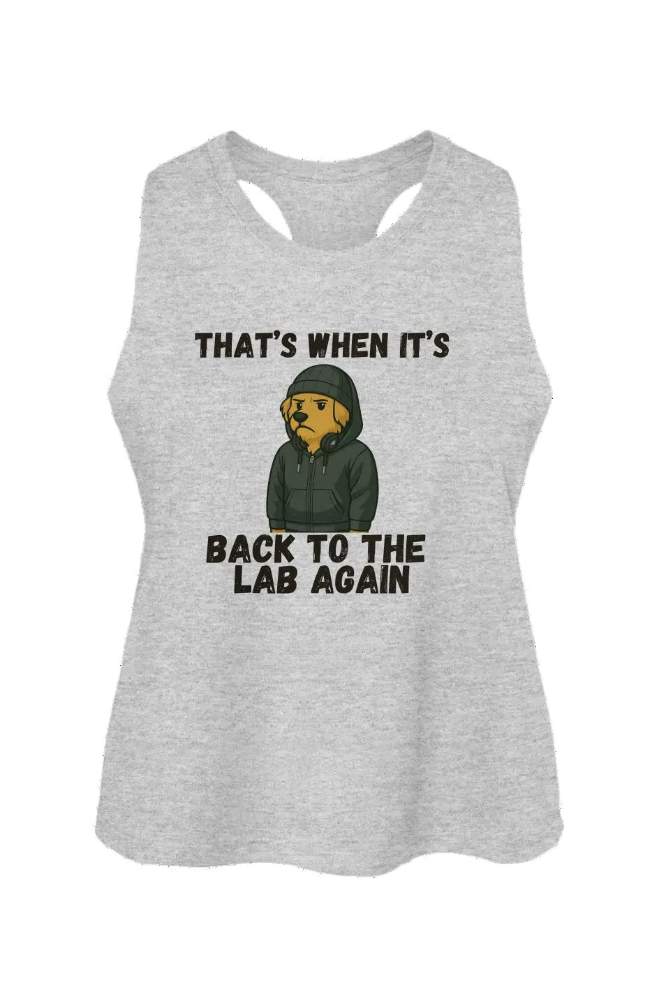 Back to the Lab Again crop tank in Athletic Heather