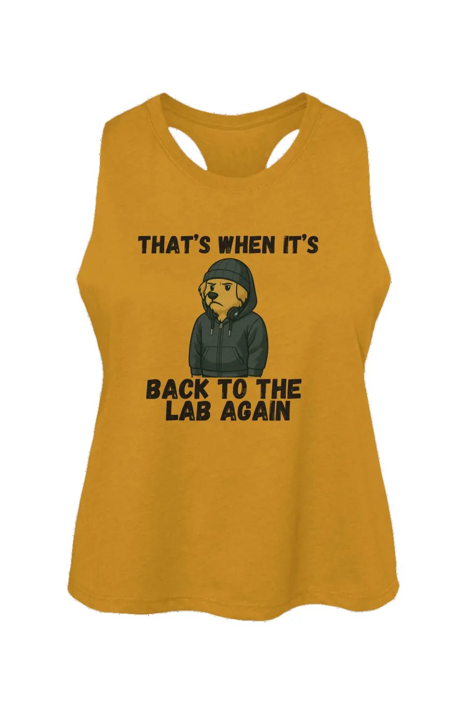Back to the Lab Again crop tank in Heather Mustard