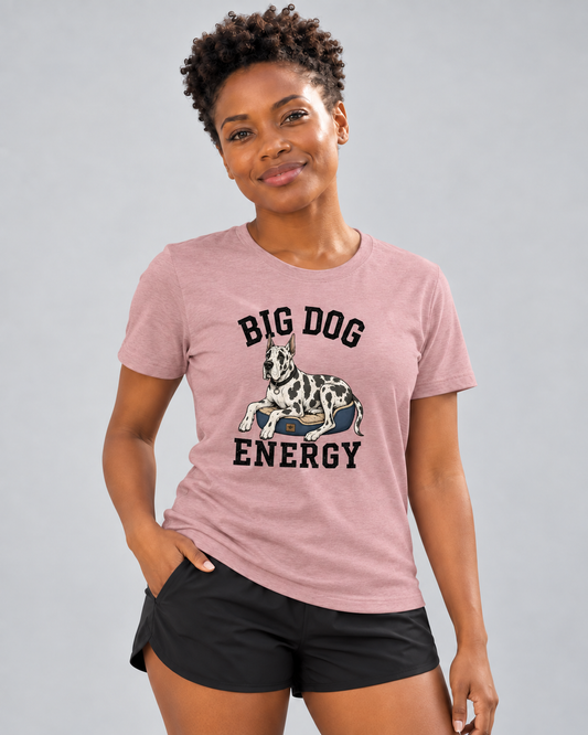 Brandy wearing the Big Dog Energy Everyday T in Heather Orchid