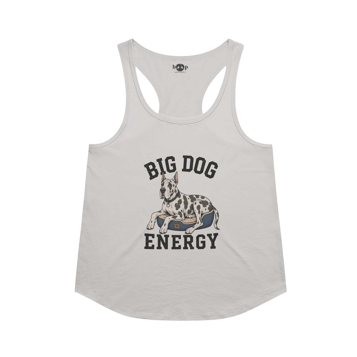 Big Dog Energy racerback tank in Heather White