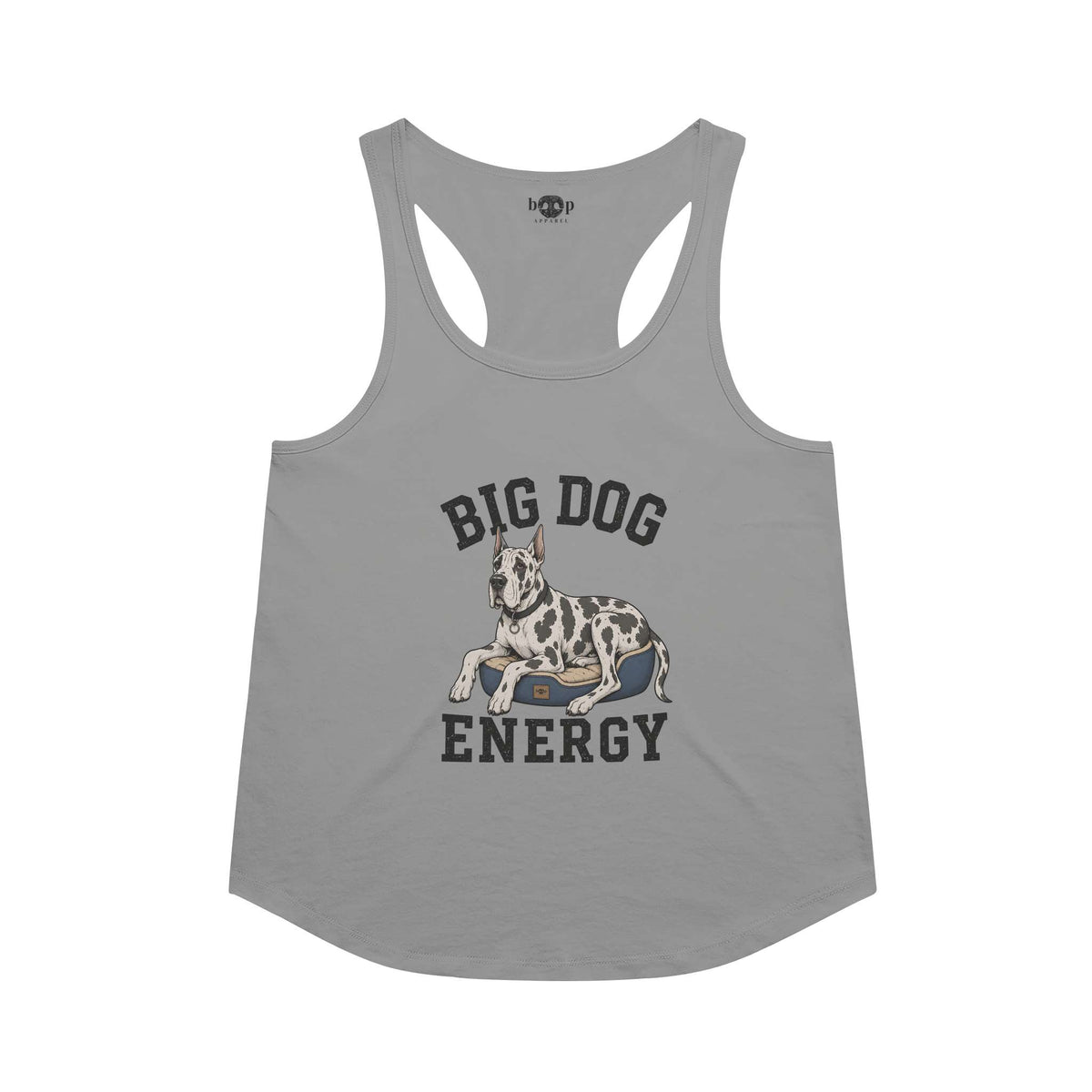 Big Dog Energy racerback tank in Premium Heather