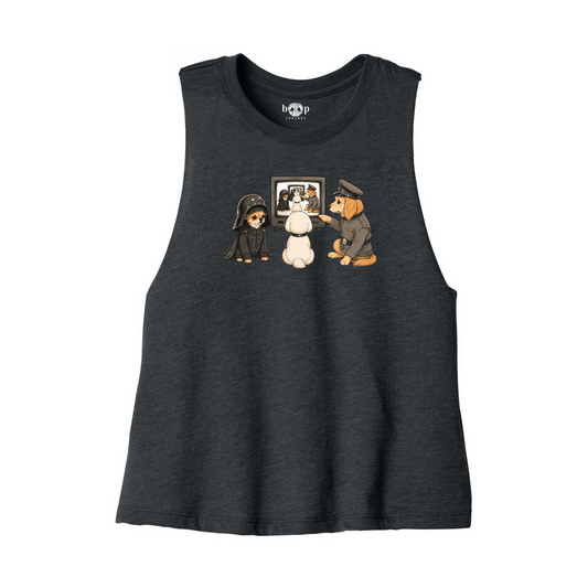 In the Now, Now Bella+Canvas 6682 crop tank flatlay in Dark Grey Heather — front