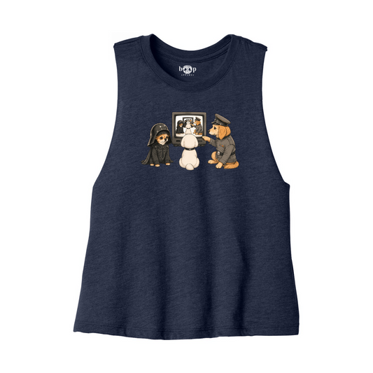 In the Now, Now Bella+Canvas 6682 crop tank flatlay in heather navy — front