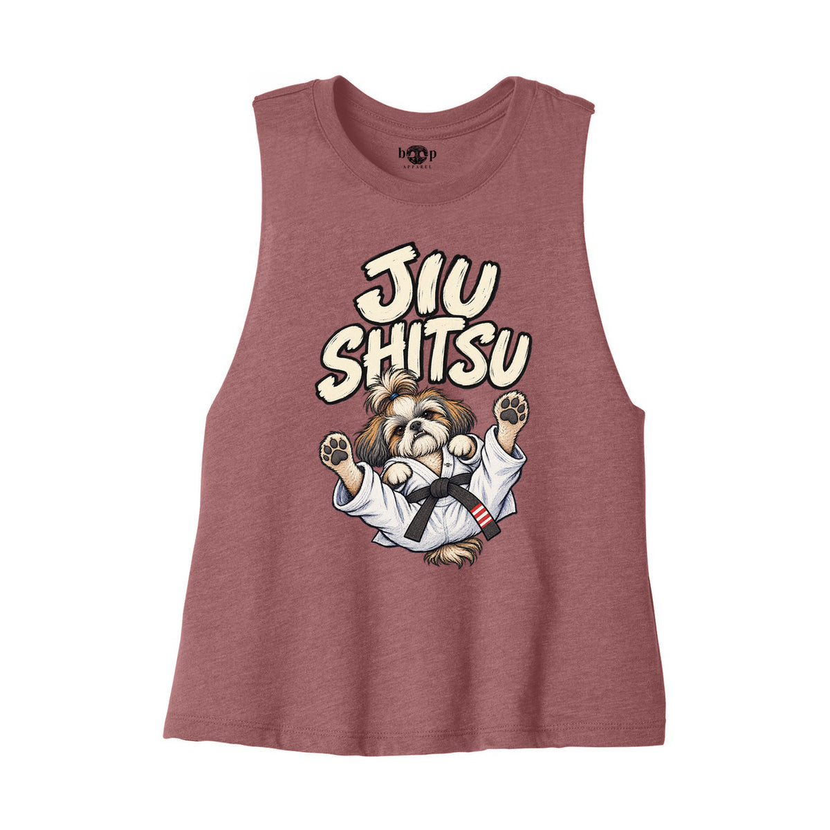 Jiu Shitsu Bella+Canvas 6682 crop tank flatlay in Heather Mauve — front