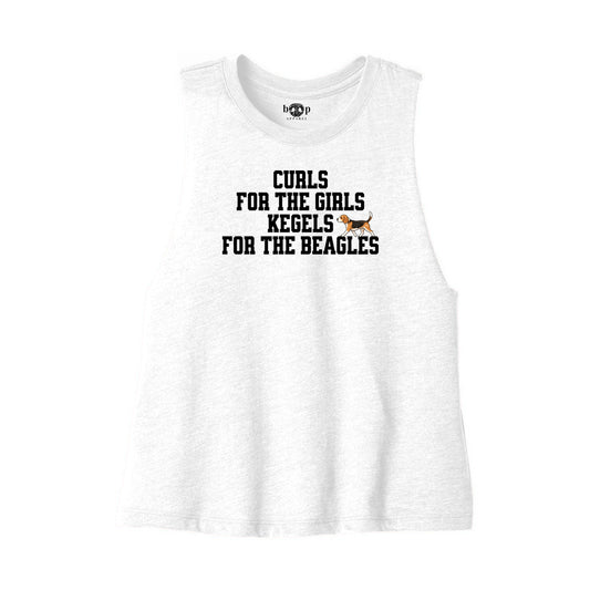 Kegels for the Beagles Bella+Canvas 6682 crop tank flatlay in Solid White Blend — front