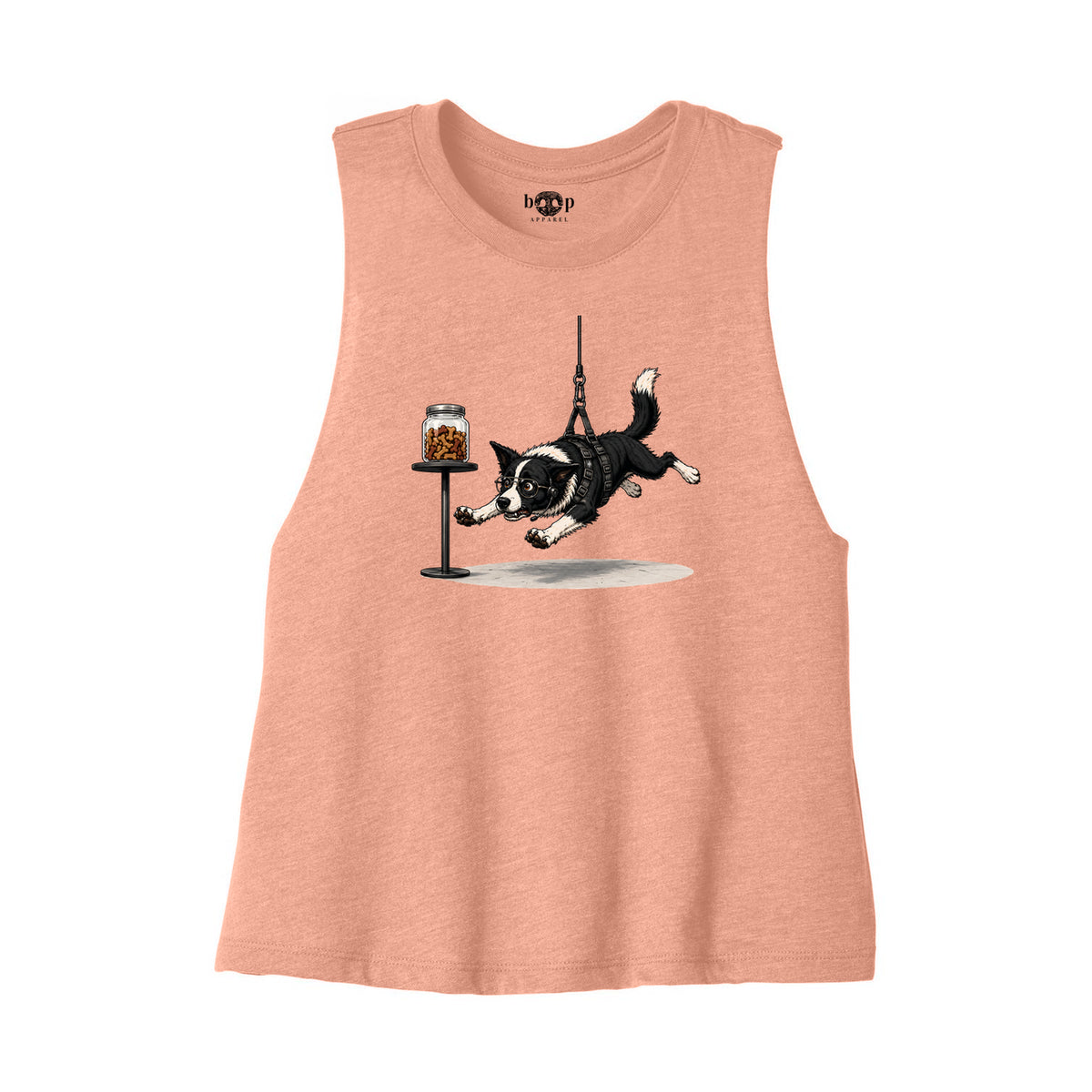 Mission: Impawsible Bella+Canvas 6682 crop tank flatlay in Heather Sunset — front