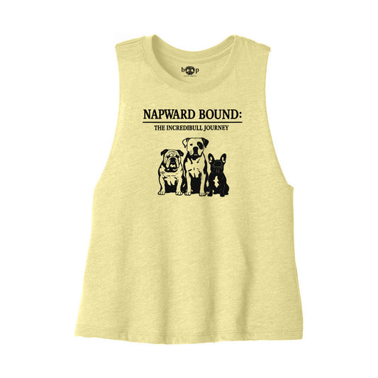 Napward Bound Bella+Canvas 6682 crop tank flatlay in Heather French Vanilla — front