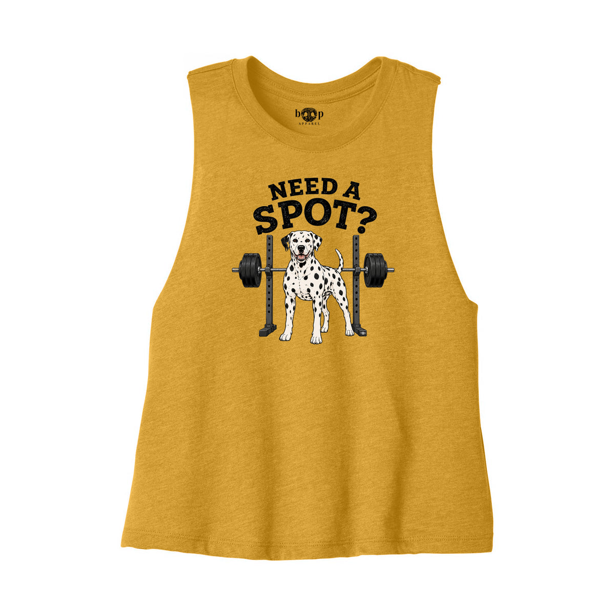 Need a Spot Bella+Canvas 6682 crop tank flatlay in Heather Mustard — front