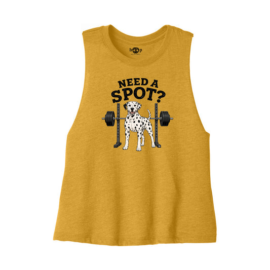 Need a Spot Bella+Canvas 6682 crop tank flatlay in Heather Mustard — front