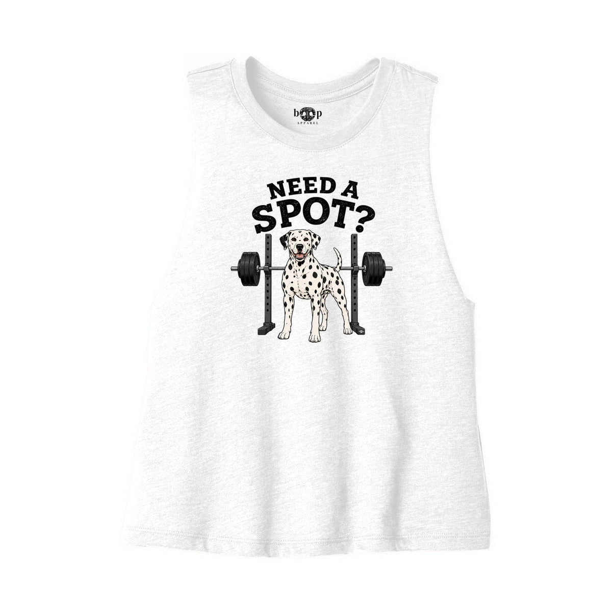 Need a Spot Bella+Canvas 6682 crop tank flatlay in Solid White Blend — front
