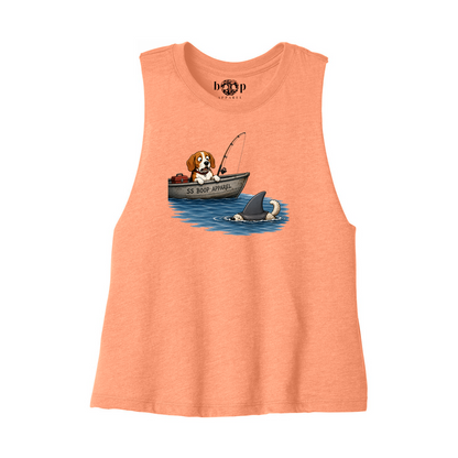 Bigger Boat crop tank in Heather Sunset, front flatlay with original Boop inside-neck label