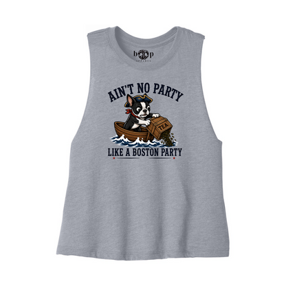 Boston Party Bella+Canvas 6682 crop tank in Athletic Heather, front flatlay