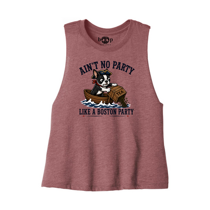 Boston Party Bella+Canvas 6682 crop tank in Heather Mauve, front flatlay