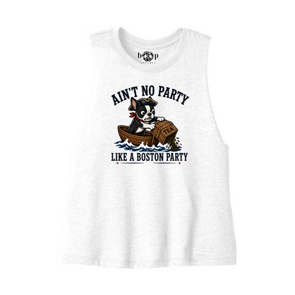Boston Party Bella+Canvas 6682 crop tank in Solid White Blend, front flatlay