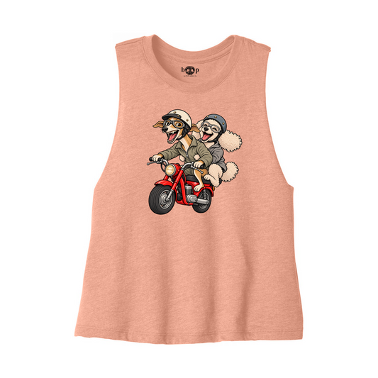 Dog and Dogger Bella+Canvas 6682 crop tank in Heather Sunset, front flatlay