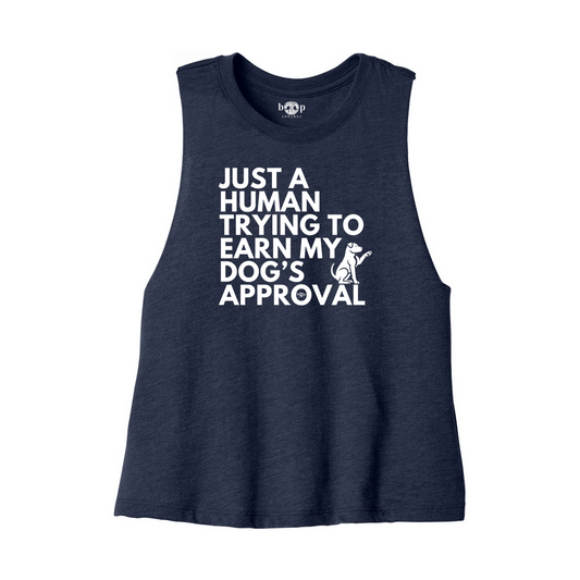 Dog's Approval Bella+Canvas 6682 crop tank in heather navy, front flatlay