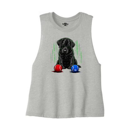 Down the Rabbit Hole Bella+Canvas 6682 crop tank in Athletic Heather, front flatlay