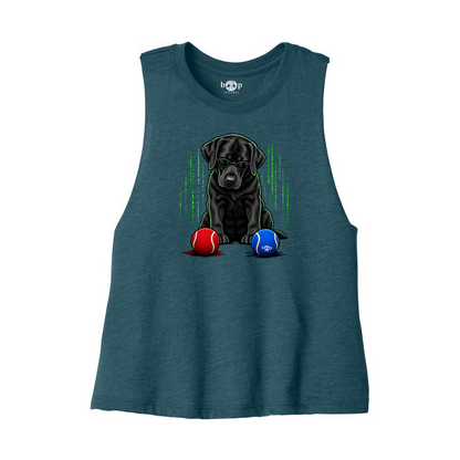 Down the Rabbit Hole Bella+Canvas 6682 crop tank in Heather Deep Teal, front flatlay