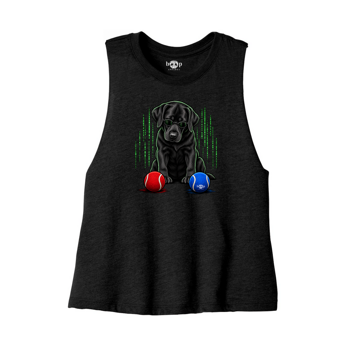 Down the Rabbit Hole Bella+Canvas 6682 crop tank in Solid Black Blend, front flatlay