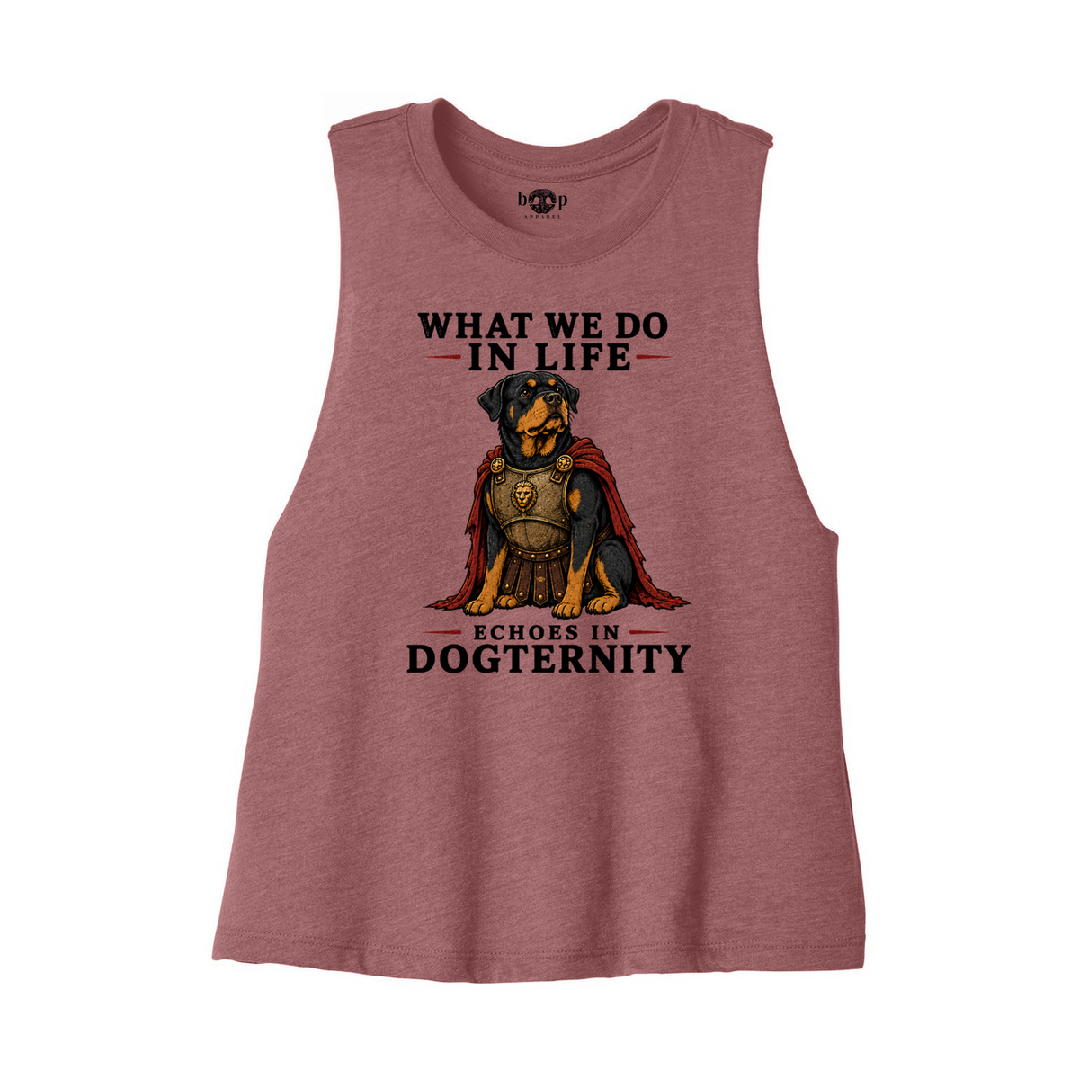 Echoes in Dogternity Bella+Canvas 6682 crop tank in Heather Mauve, front flatlay