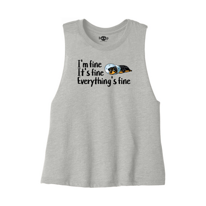 Everything's Fine Bella+Canvas 6682 crop tank in Athletic Heather, front flatlay