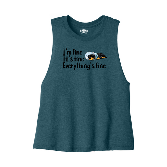 Everything's Fine Bella+Canvas 6682 crop tank in Heather Deep Teal, front flatlay